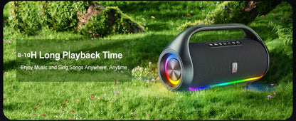 JYX D20 Portable Bluetooth Boombox Speaker with 3D Surround Sound, RGB Disco Lights, Deep Bass Boost, TWS Stereo, 8-10H Playtime, MicroSD USB AUX for Outdoor Party, Camping & Indoor Use