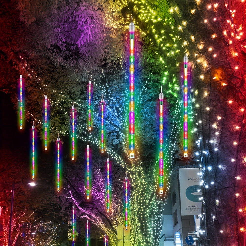 Solar Meteor Shower Tube Lights with 192 LEDs and Warm, Multicolor or Blue Checkout Options