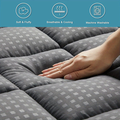 RV Queen Mattress Topper Quilted Pillow Top Mattress Pad Fitted Protector Cooling Breathable Fluffy Soft Cover with 8-21" Deep Pocket for RV Camper Trailer, Black