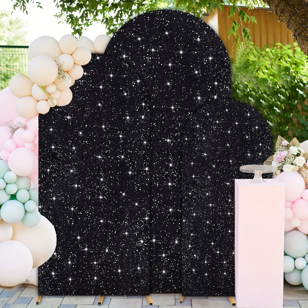 Three-Size Wedding Arch Cover Set for 4, 5 and 6-Foot Frames in Nine Metallic Sequin Color Options