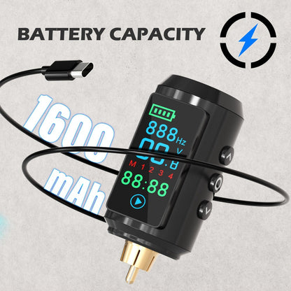 Cordless Tattoo Power Supply with Color Screen - 1600mAh Wireless Tattoo Battery, 4 Memory Presets, RCA Connector, USB Rechargeable, Compatible with Rotary & Coil Tattoo Machines, Beginners & Pro Artists