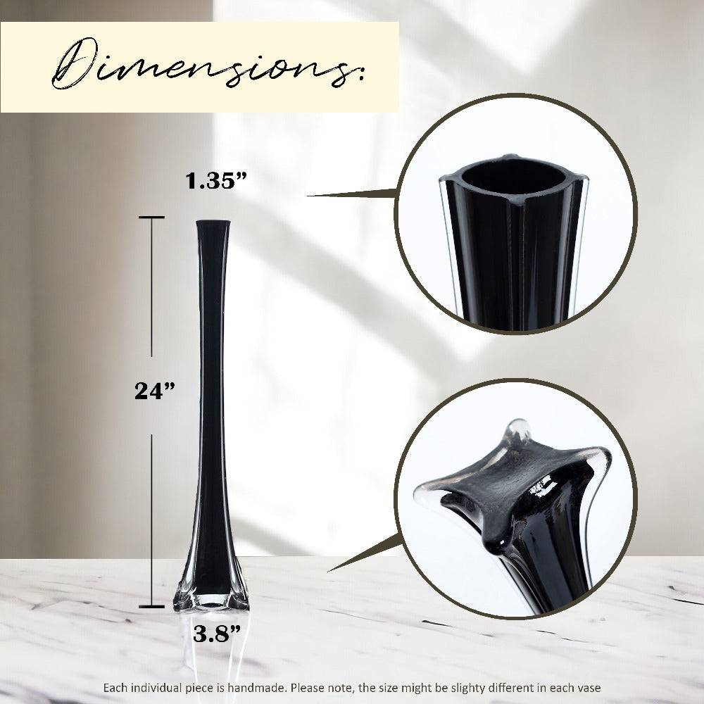 Eiffel Tower Vase Pack of 12 – Tall Glass Flower Vases for Wedding Centerpiece, Event Table Decor, Floral Arrangements & Party Decoration, Clear Black White, 12" 16" 20" 24" Sizes