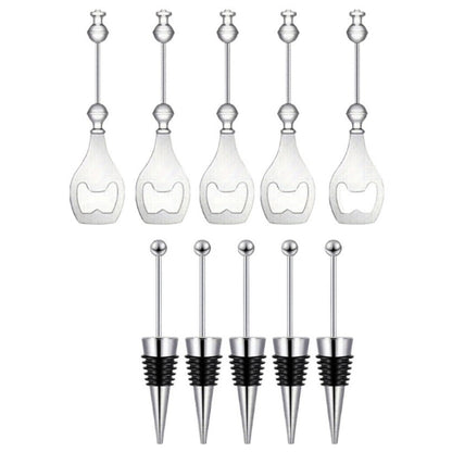Beadable Bottle Opener and Wine Stopper Sets with Balanced 10- or 20-Piece Checkout Options