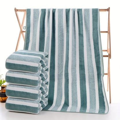 Bath Towels Set 1 or 4 Pack 346GSM Polyester Striped Towels 70 x 140cm in Four Colors for Home and Guest Use