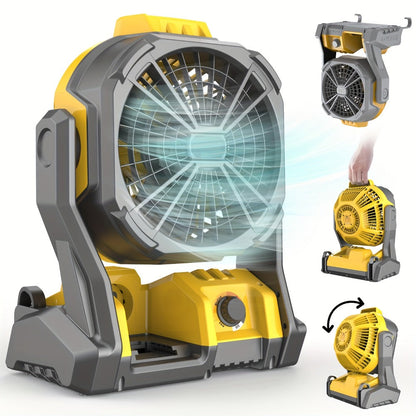 Yellow Cordless Work Fan for Select DeWalt 20V Max Batteries with LED Light, Hanging Hook and Adjustable Tilt, Battery Not Included