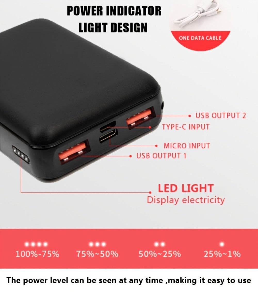 Power Bank 10000mAh 5V/3A with Dual USB Output, USB-C/Micro Input and LED Indicator for Heated Clothing