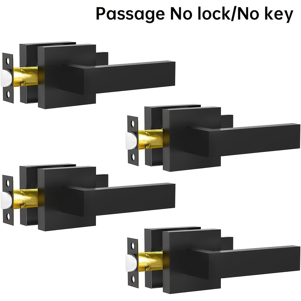 Matte Black Square Door Handle Set – Interior Passage Door Knob for Hall & Closet, Heavy-Duty Left & Right Hand Compatible, Modern Hardware