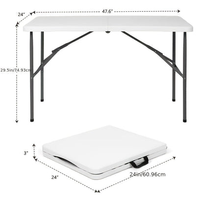 Folding Table 4ft and 6ft White Plastic Top with Black Metal Legs, Carry Handle and Adjustable Height
