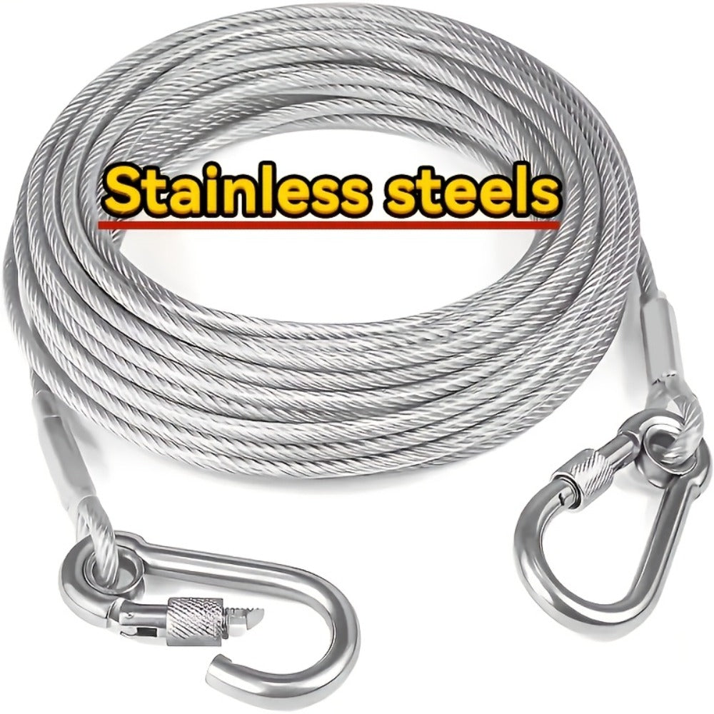 Coated Wire Clothesline with Locking Carabiners in 9-Meter or 15-Meter Checkout Lengths and End Hooks