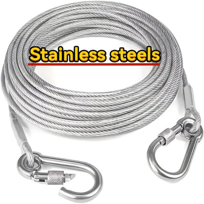 Coated Wire Clothesline with Locking Carabiners in 9-Meter or 15-Meter Checkout Lengths and End Hooks