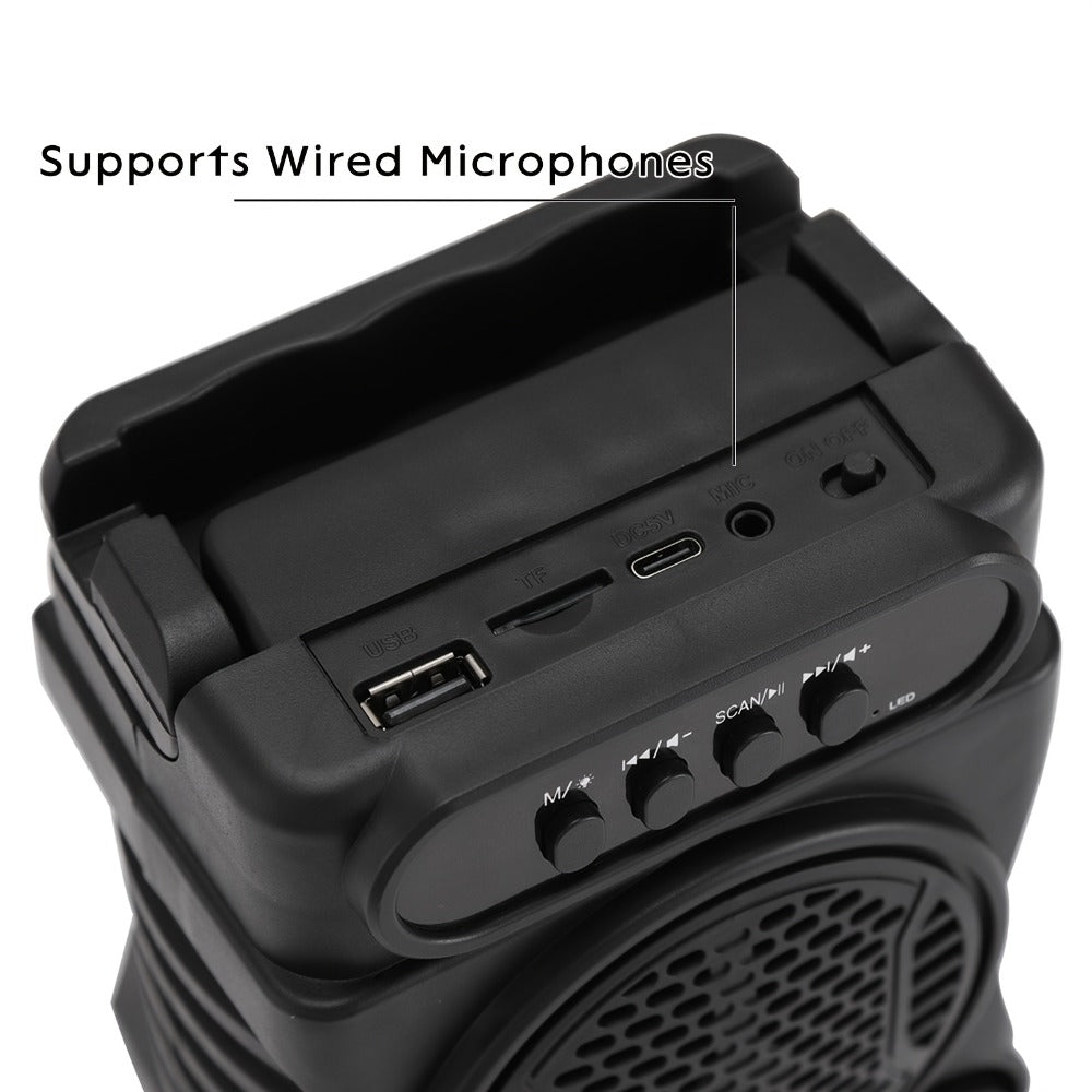 Portable Bluetooth Speaker with Dual Subwoofers, Color Lights, TWS, FM, USB, AUX, TF and Mic Input