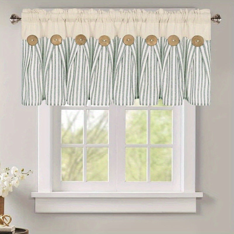 Striped Patchwork Window Curtain Set with Rod-Pocket Top, Six Colors and Five Panel-Count or Size Options