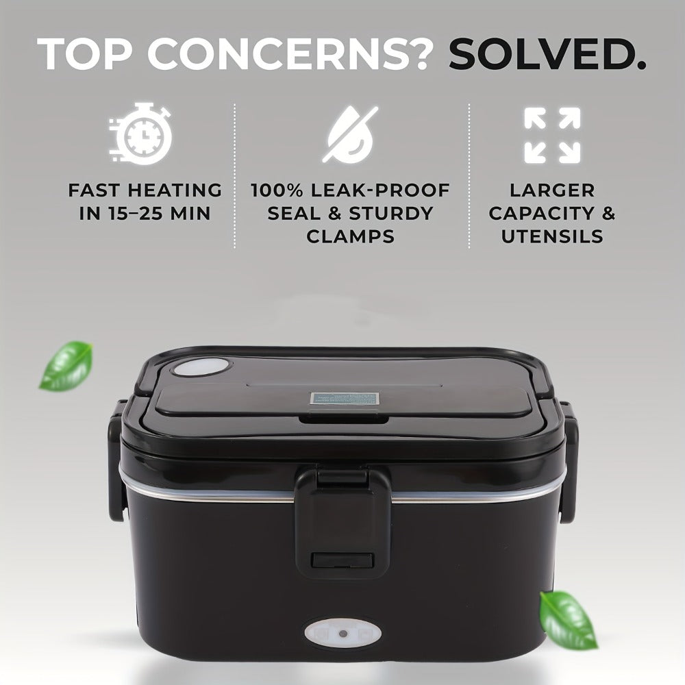 Electric Lunch Box Portable Food Warmer 60oz, 110V Home & 12V/24V Car Heated Meal Container, Stainless Steel