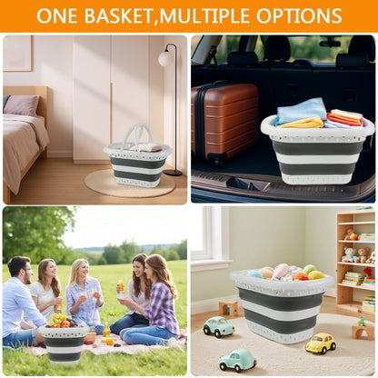 16-Gallon Collapsible Plastic Laundry Basket in Gray and White with Folding Walls and Carry Handles