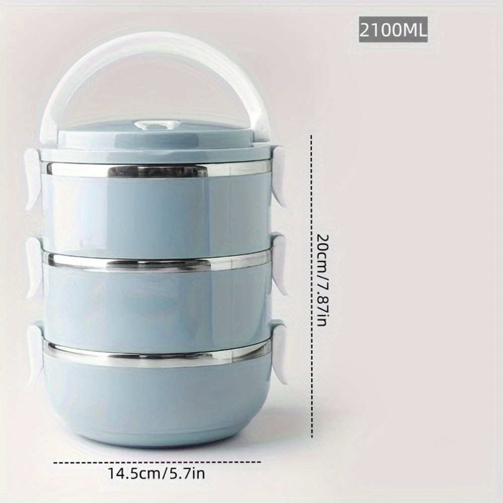 Stackable Bento Lunch Box, Stainless Steel Cylindrical Meal Container in 2-Layer, 3-Layer or 4-Layer Options