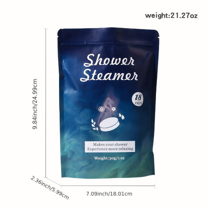 Eighteen Individually Wrapped Shower Steamers with Six Fragrance Labels and 30 g Tablet Packaging