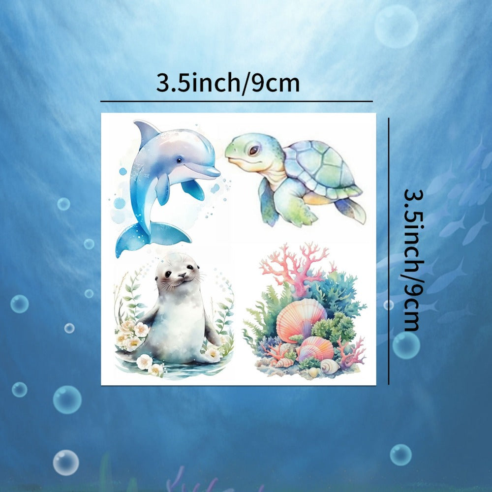 Ocean Animals Temporary Tattoo Stickers 12 Sheets 48 Designs Underwater Sea Creatures Cartoon Vibrant Body Art for Kids Adults Birthday Party Summer Beach Favors