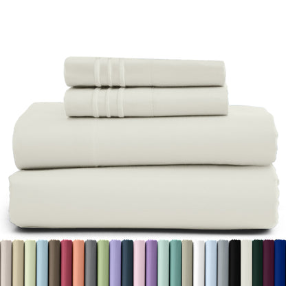 Bed Sheet Set Brushed Microfiber in 3- or 4-Piece Configuration with 16-Inch Pocket and Twenty-Four Colors
