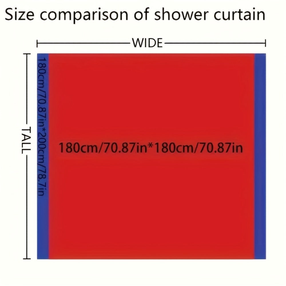 Four-Piece Rose and Bless Shower Curtain Set with Coordinated Mats, Lid Cover and Twelve White Hooks