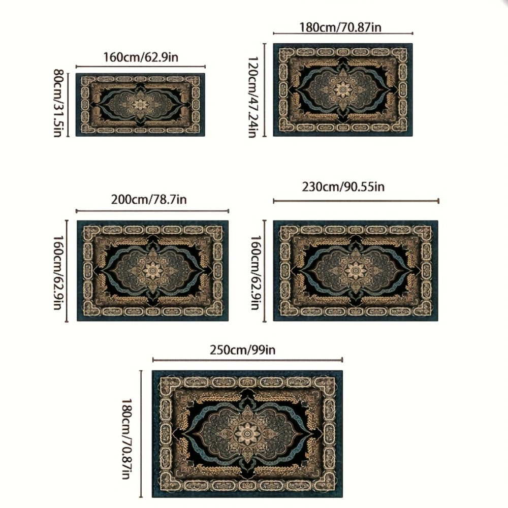 Area Rug Bohemian Floral Velvet in Four Machine-Washable Sizes with 100% Polyester Cut Pile