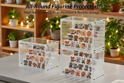 Large Four-Tier Clear Acrylic Figure Display Case with Magnetic Door and Stackable Desktop Design