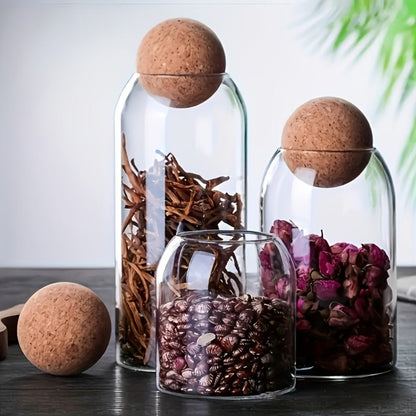 Three-Piece 17-Ounce Glass Storage Jar Set with Round Cork Stoppers for Tea, Candy, Spices or Dry Goods
