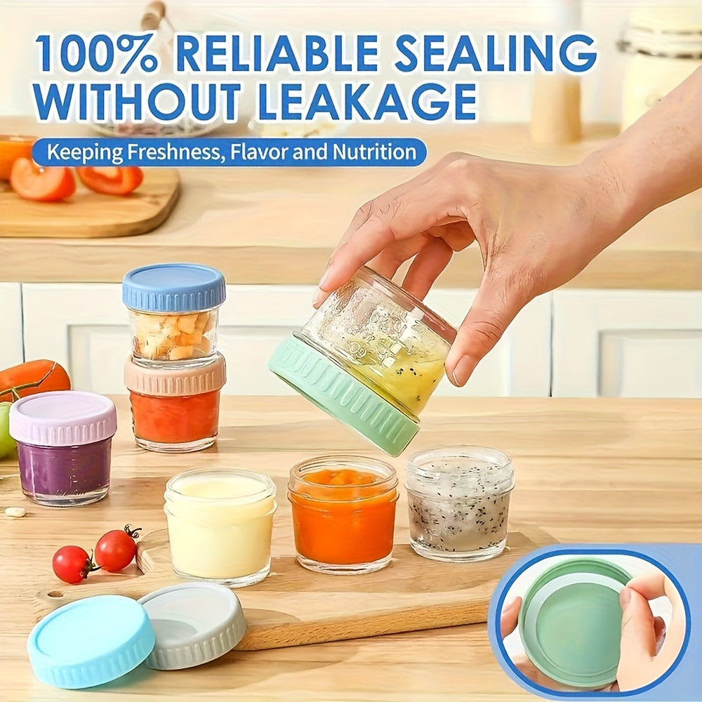 4 oz Mini Glass Storage Jar Set with Colorful Ribbed Screw Lids in Six- or Ten-Jar Pack Options