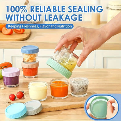 4 oz Mini Glass Storage Jar Set with Colorful Ribbed Screw Lids in Six- or Ten-Jar Pack Options
