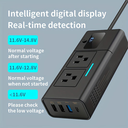 Power Inverter for Car 200W DC 12V to AC 110V with QC3.0 USB-C Type-C 1.2A 2A USB Ports Cigarette Lighter Plug Adapter Outlet Charger for Laptop Phone Tablet