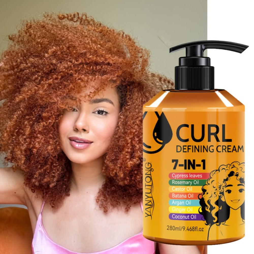 7-in-1 Curl Styling Cream in 280ml Illustrated Pump Bottle with Rosemary, Coconut and Argan Oils