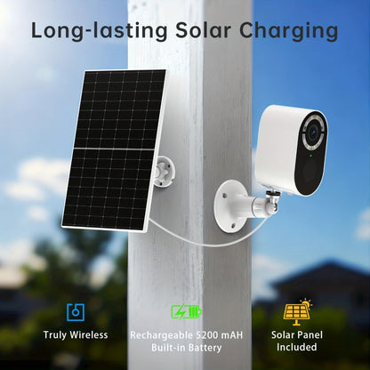 Security Camera 2K Solar Outdoor Model with Color Night Vision, Two-Way Audio, Human-Figure Alarm and Four Bundles
