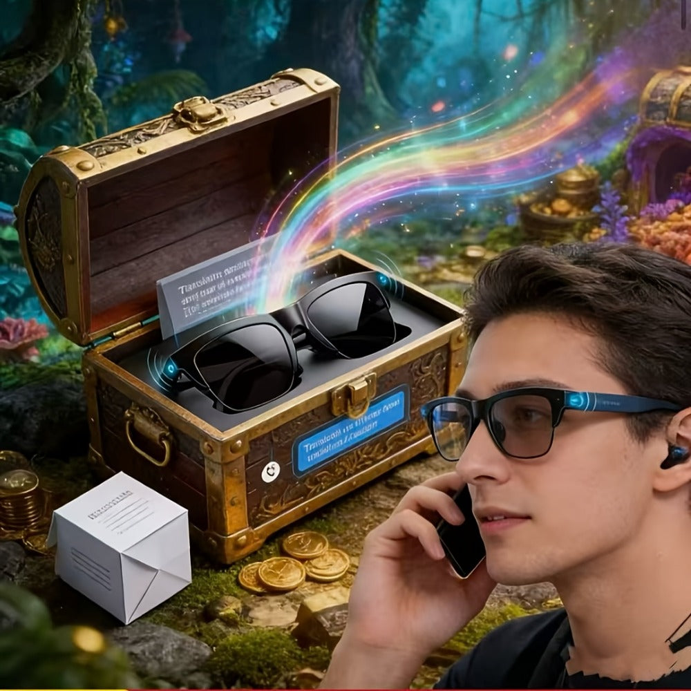 AI Translation Glasses with Real-Time Interpreter & Meeting Notes Summary – High-Speed WiFi, Smart Earphones, Stylish Glass Lens Wearable AI Device for Business Travel Multilingual Professionals