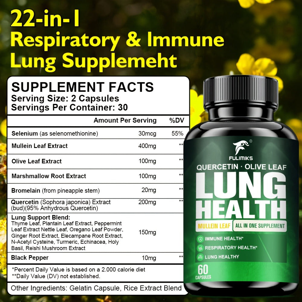 Herbal Supplement with FULIMIKS Label, Mullein Leaf Quercetin and Olive Leaf Capsules, 60 Count