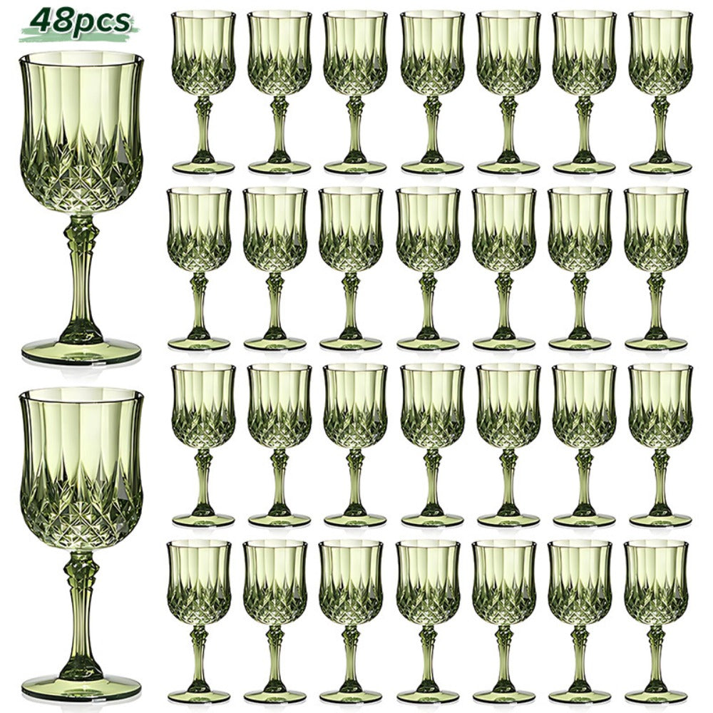 Plastic Champagne Glasses 48 Pack – 7oz Stemmed Crystal Clear Reusable Cups for Wedding, Party, Bridal Shower, Christmas, Halloween, Stackable Shockproof Vintage Stem Glasses, Transparent Green Blue