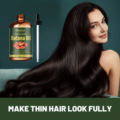 Hair Oil Batana 1.69oz Amber Dropper Bottle with Cold-Pressed Formula for Hair, Brow and Lash Application