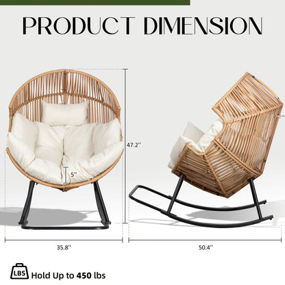 Egg Chair Outdoor Wicker PE Rattan Oversized Patio Lounge Chair with Cushion Rocking Egg Chair for Backyard Balcony Garden Beige Black Black/Rattan