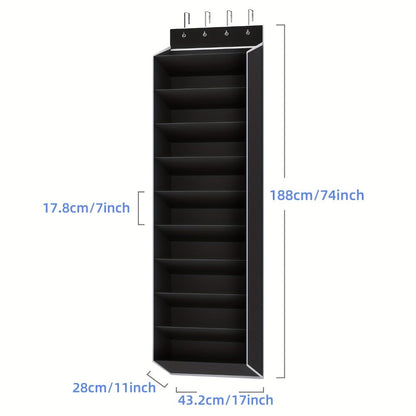 Shoe Rack 10-Tier Space-Saving Over-the-Door Organizer for Up to 20 Pairs with 4 Metal Hooks in Gray