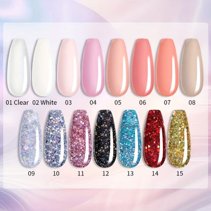 Builder Gel Nail Extension Kit – Quick Build UV LED Acrylic Gel in White Nude Pink Crystal for Nail Construction Overlay Sculpting Salon & Home Manicure 15g 0.51oz