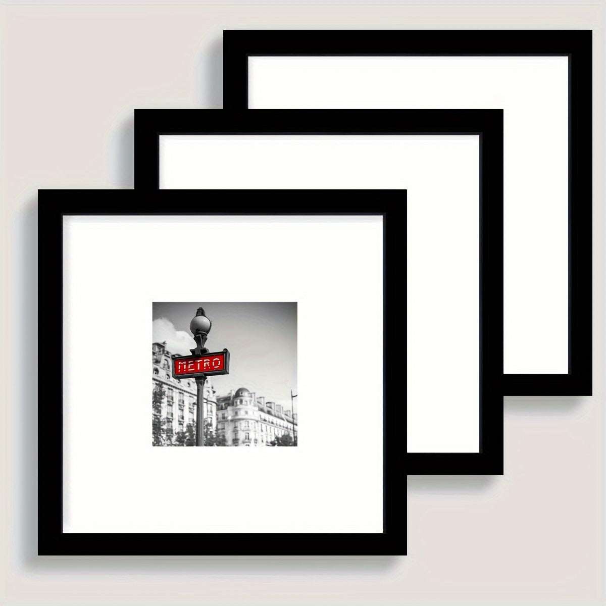 Three-Piece Square Picture Frame Set in Black or White with 8 x 8 or 12 x 12-Inch Wall Options