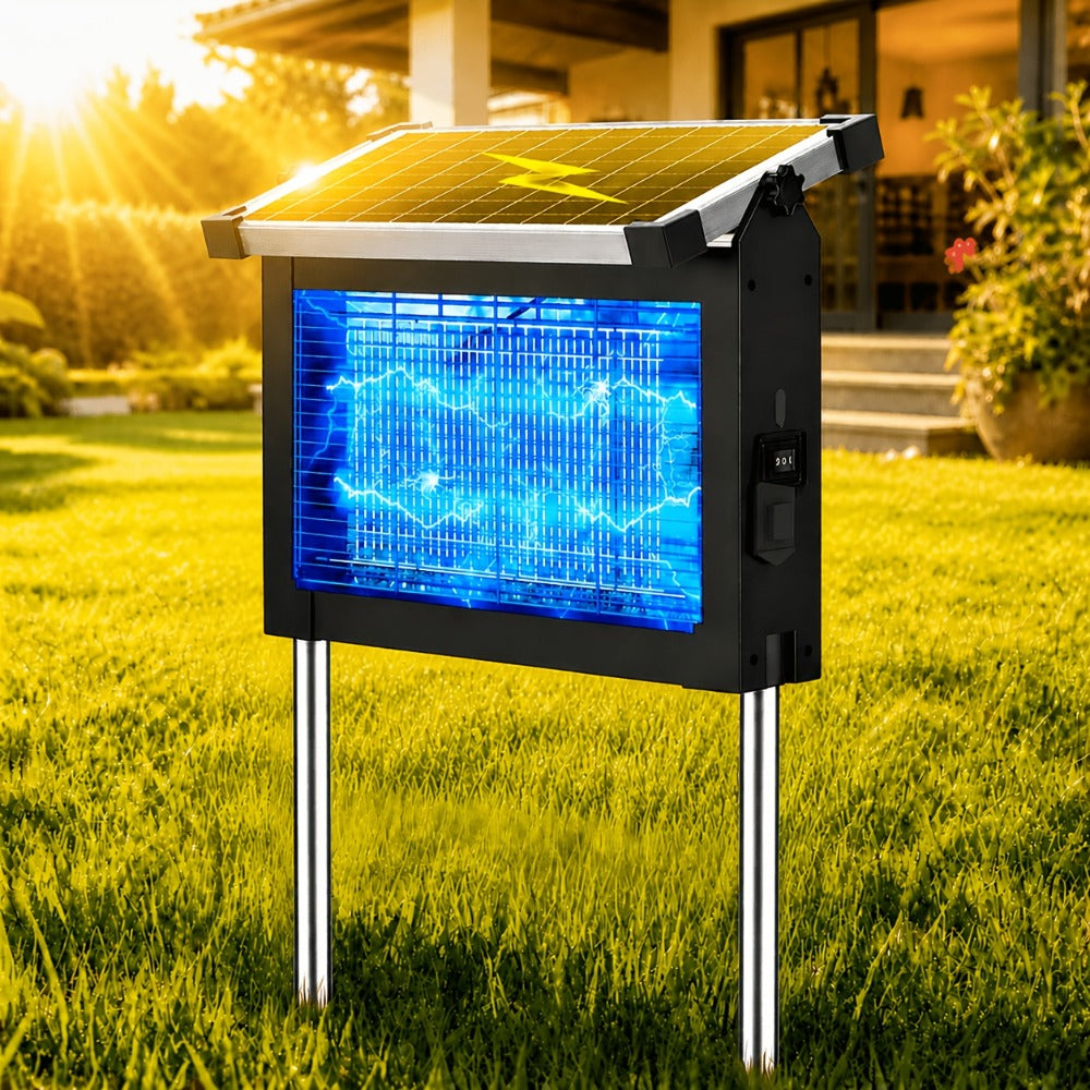 Solar Bug Zapper Pest Control Device with Adjustable Panel, Ground Stake, Wall Mount and USB-C Charging