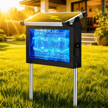 Solar Bug Zapper Pest Control Device with Adjustable Panel, Ground Stake, Wall Mount and USB-C Charging