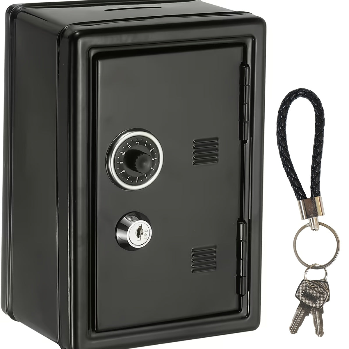 Mini Metal Coin Bank with Combination Dial, Key Lock, Removable Drawer and Three Color Options