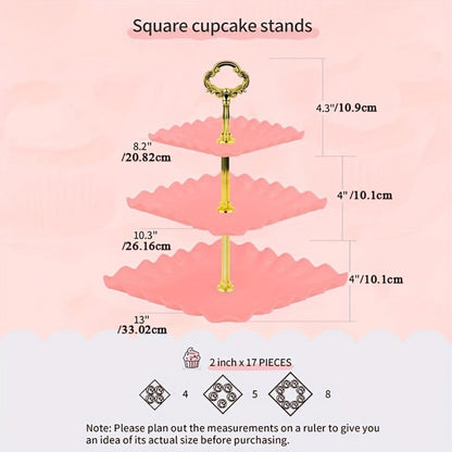 Five-Piece Cupcake Stand Set with Two Three-Tier Square Towers and Three Appetizer Trays in Pink or White