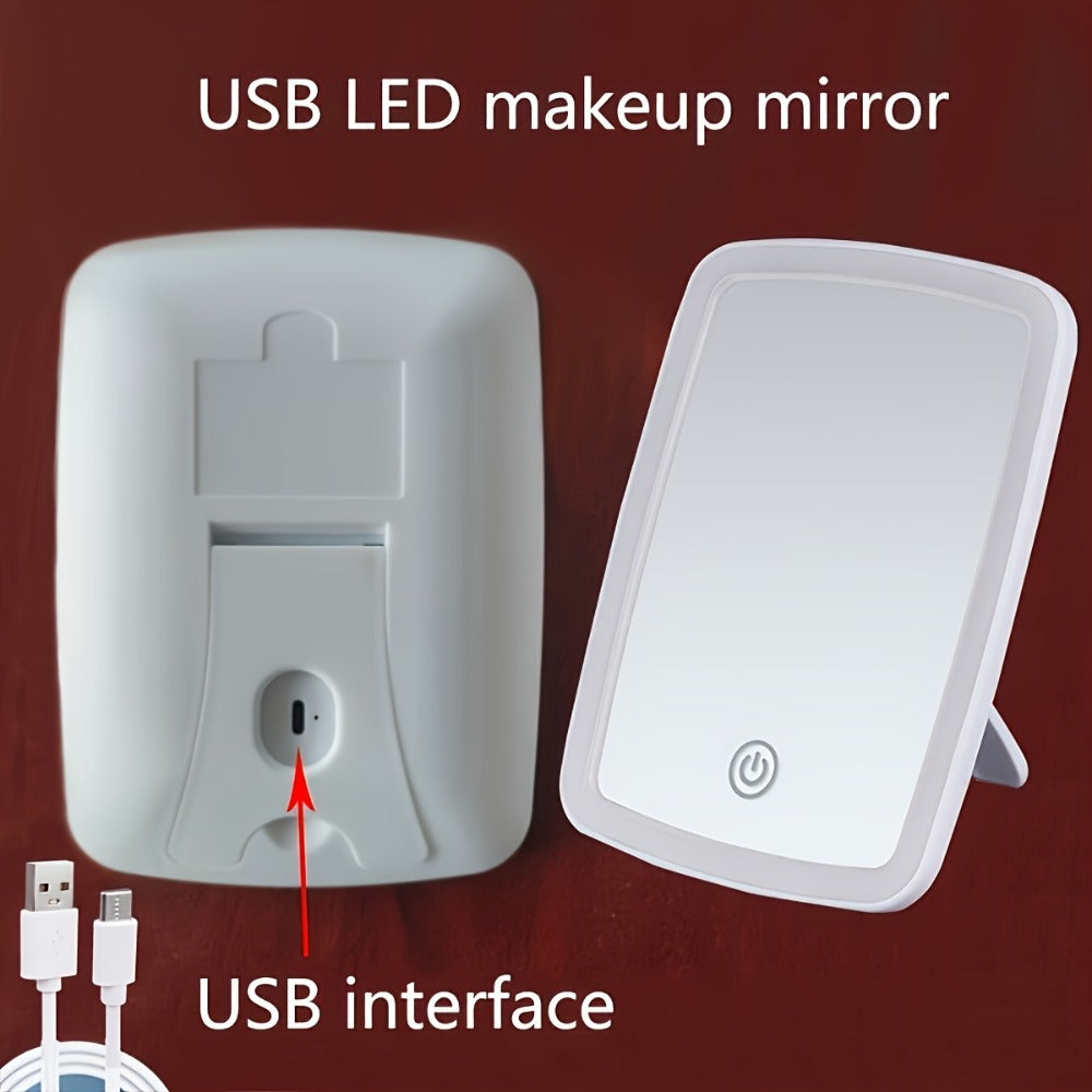Makeup Mirror Portable Folding LED Stand with Three Light Colors, Touch Brightness and USB Rechargeable Power