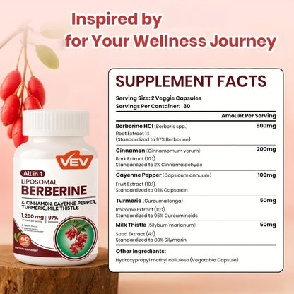 Berberine Supplement with Ceylon Cinnamon, Beet Root & Turmeric — Blood Sugar Support, Metabolic Health, Mood & Focus Formula | Daily Wellness Capsules for Men & Women | 30-Day Supply | 1 or 2 Bottle