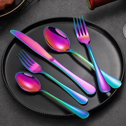 20- or 60-Piece Flatware Set in Silver, Gold or Rainbow Finish with Five-Piece Place Settings
