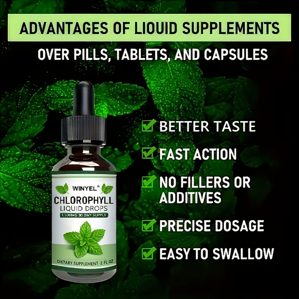 Herbal Supplements with WINYEL Label, Liquid Chlorophyll Drops in One Amber Dropper Bottle