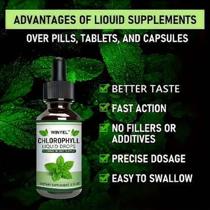 Herbal Supplements with WINYEL Label, Liquid Chlorophyll Drops in One Amber Dropper Bottle