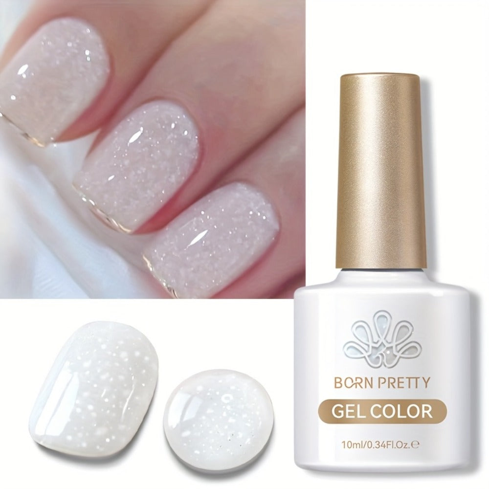 Gel Nail Polish – Snow Jelly Shimmer 2pcs BORN PRETTY Semi-Permanent Soak-Off LED UV Gel Varnish Nude Pink White Glitter Long-Lasting…