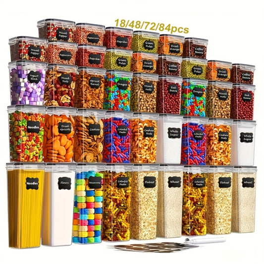 Food Storage Containers Multi-Size Pantry Set with Matching Lids, Labels and Markers in Four Pack Options